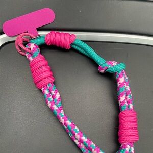 Phone Wrist Lanyard Bright Pink & Teal Braided